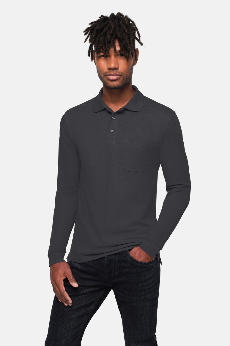 HAKRO Pocket-Longsleeve-Polo MIKRALINAR® ECO - karbongrau