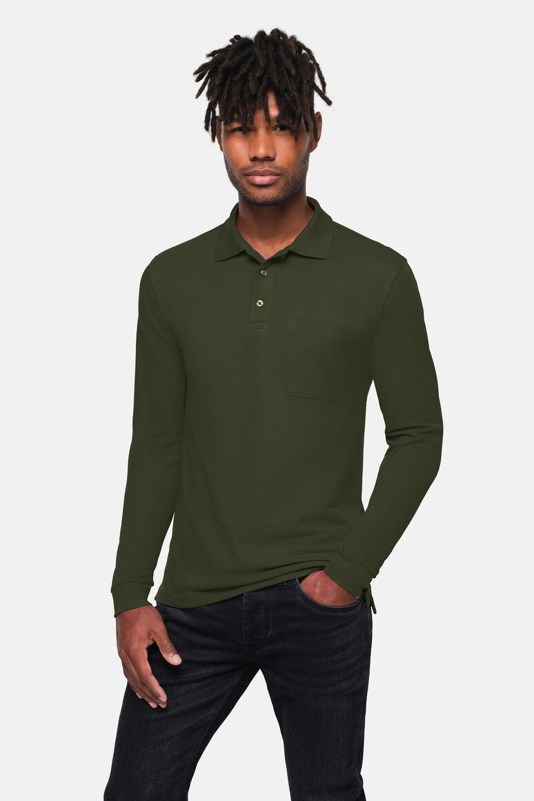 HAKRO Pocket-Longsleeve-Polo MIKRALINAR® ECO - olive