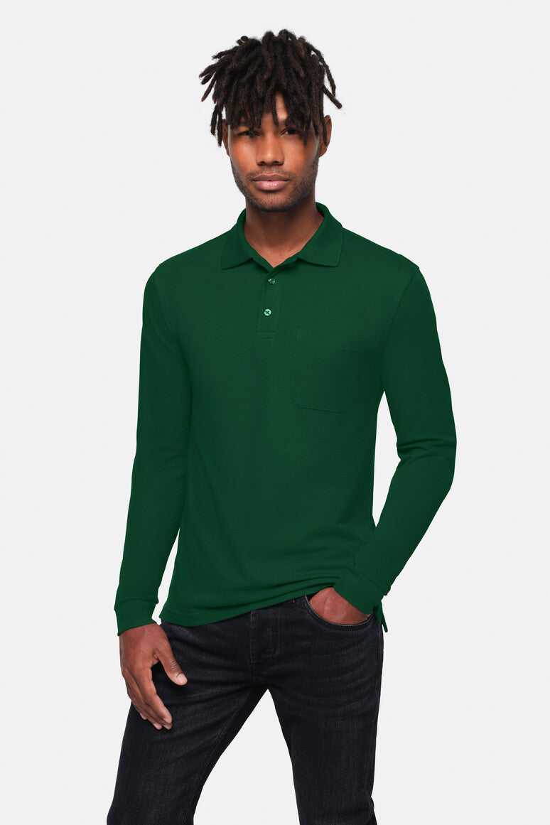 HAKRO Pocket-Longsleeve-Polo MIKRALINAR® ECO - tanne