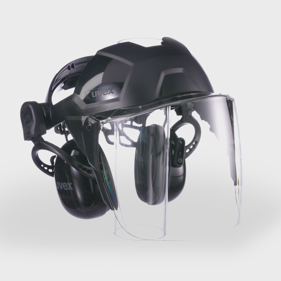 Video laden: uvex pheos faceguard Visier innen beschlagfrei, außen extrem kratzfest &amp; chemikalienbeständig mit Kapselgehörschutz K1P - MR NLF